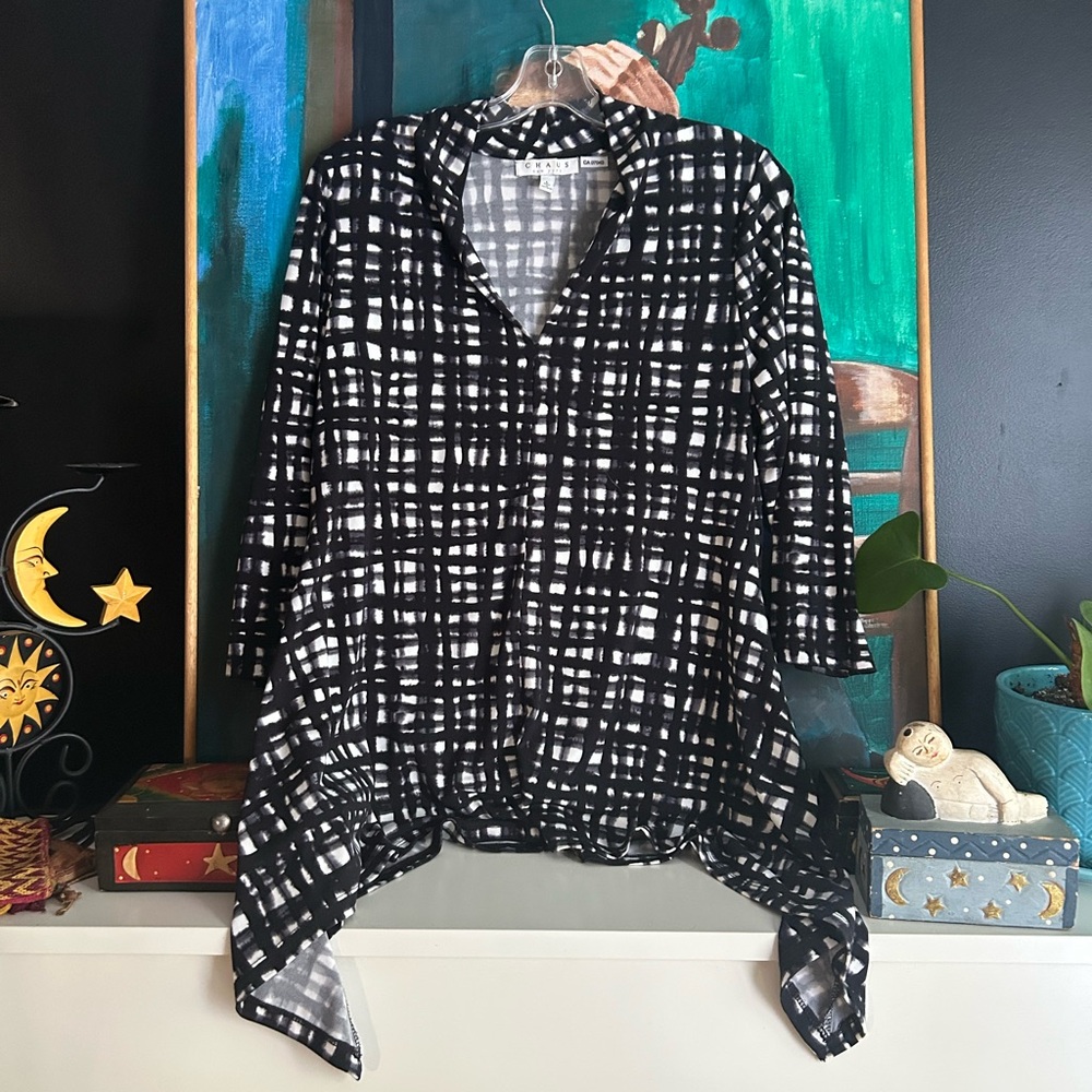 Chaus Black and White Checkered Blouse